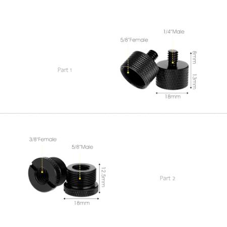Massa 145838 - adapter statywowy 2-częściowy, gwint 1/4 męski do 5/8 do 3/8 żeński, czarny_Wymiary_3
